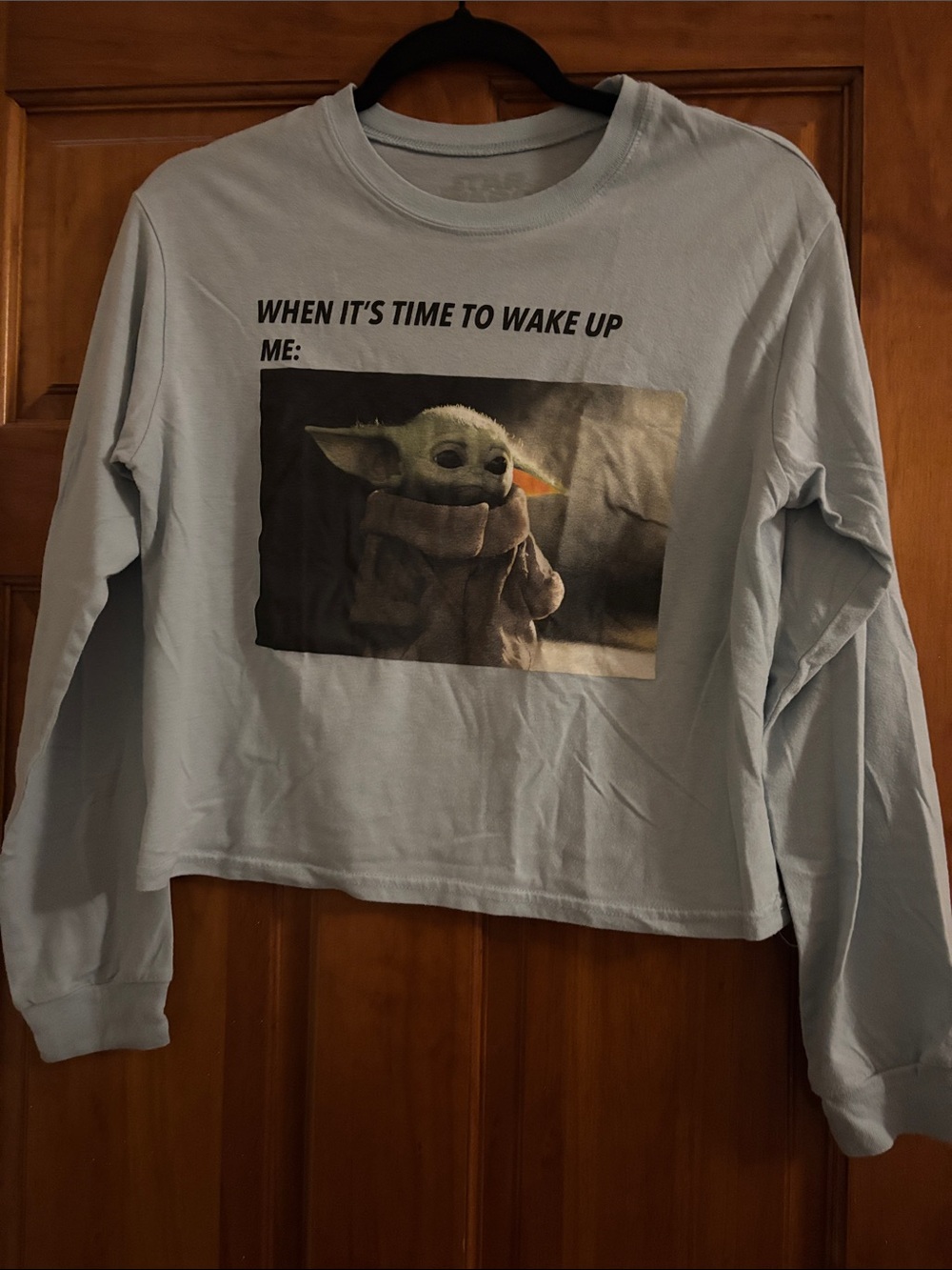 Long-Sleeve Baby Yoda Graphic Tee - Light Blue